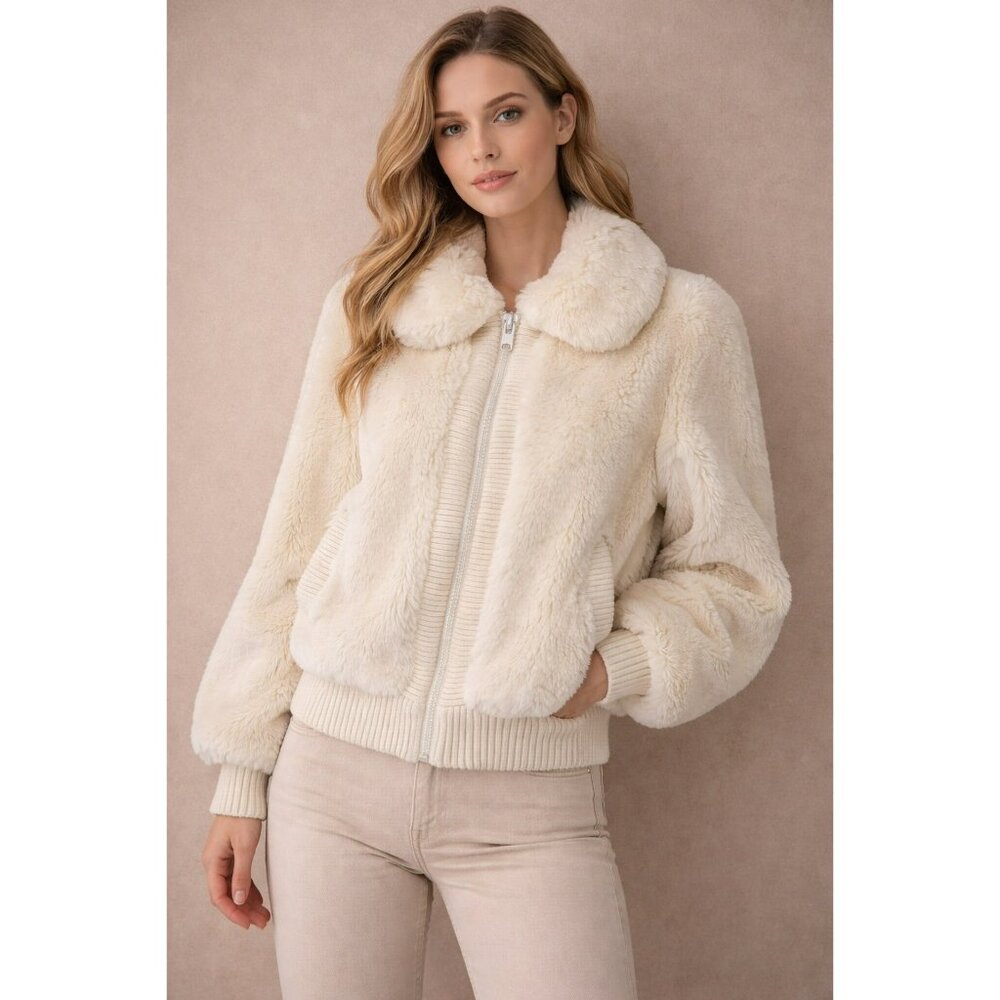 Vintage Adolf Schuman for Lilli Ann Ivory Fur Bomber Jacket Zip Front M